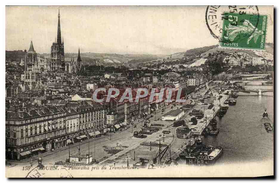 CPA Rouen Panorama pris du Transbordeur Bateaux