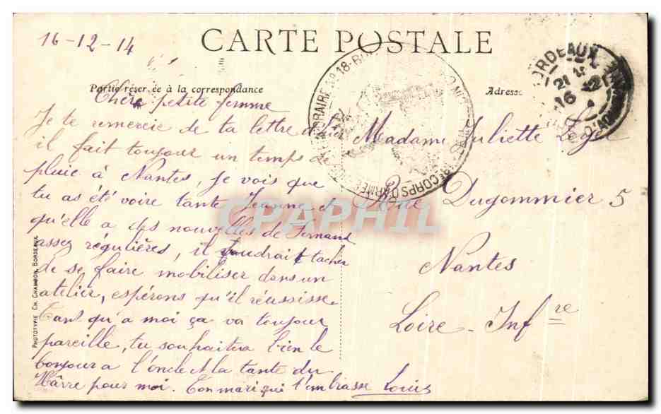 CPA Bordeaux Quais Nord — Verso