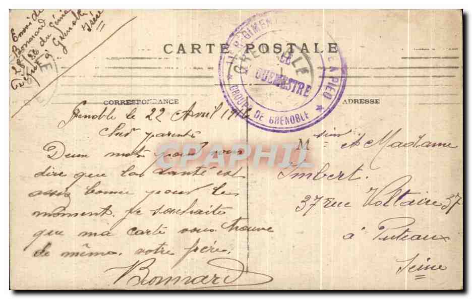 Grenoble — La Place Saint-André, l'Église et le Palais de Justice — E.R. — Verso