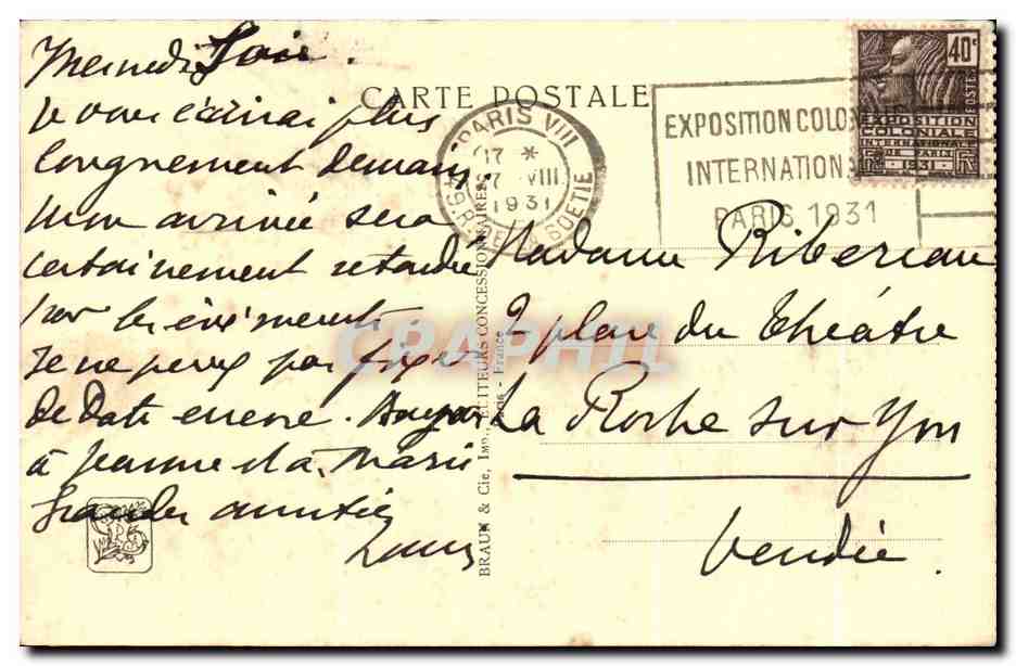 CPA Exposition Colonianle Internationale Paris 1931 Cameroun Togo le pavillon de la chasse — Rückseite