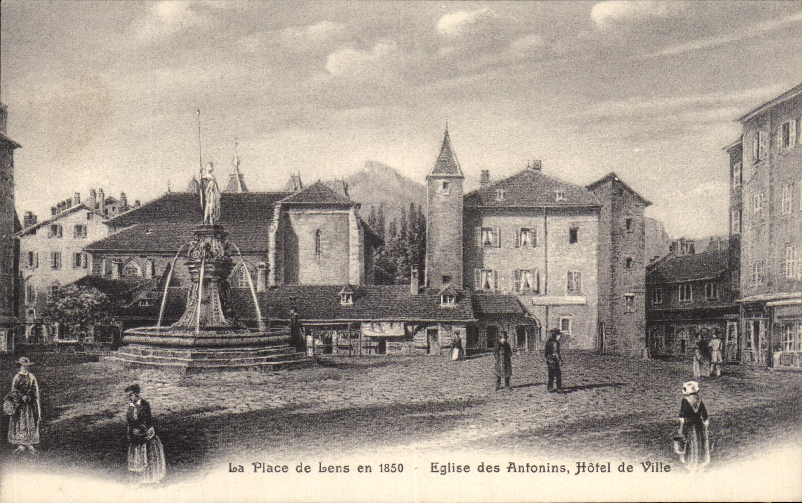 CPA Le Place de lens en 1850 Eglise des Antonins Hotel de Ville