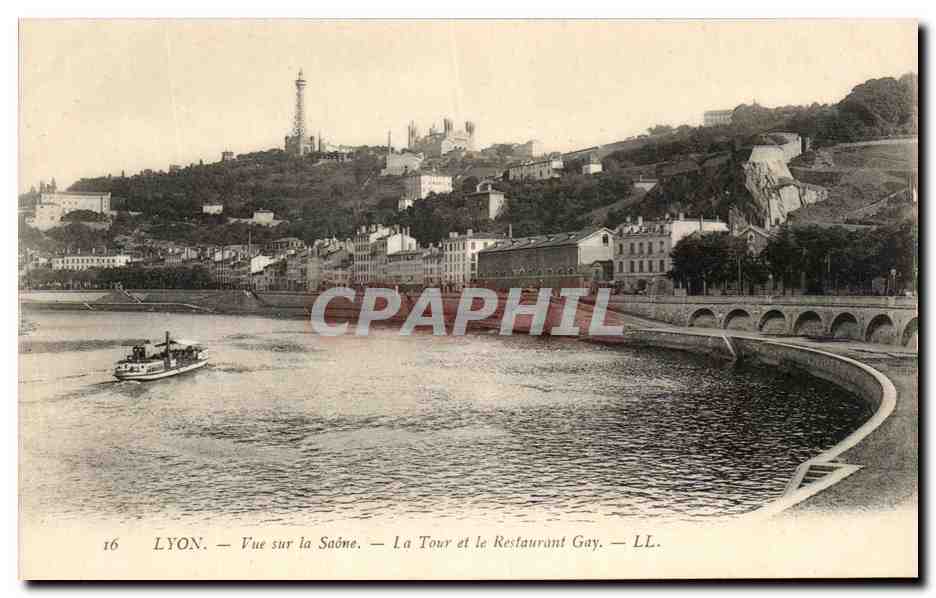 LYON — Vue sur la Saône — La Tour et le Restaurant Gay — LL. n°16