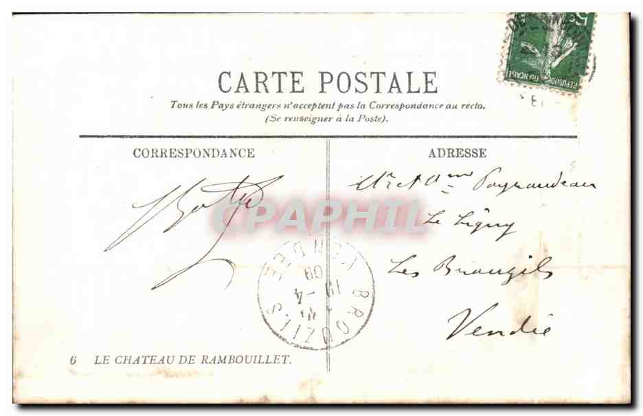 El Castillo de Rambouillet — Vista del parque y del castillo — L.L. editor — Reverso