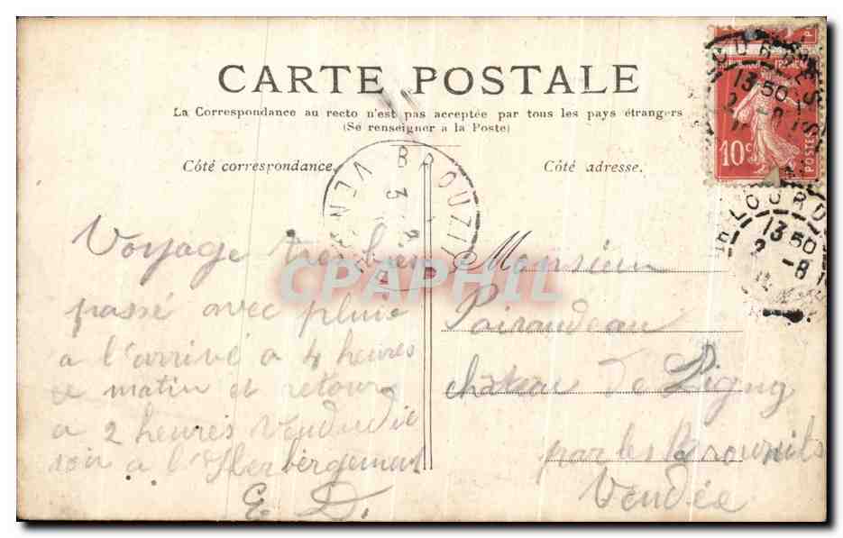 CPA Lourdes Le Chateau Vue Prise du Gave  — Verso