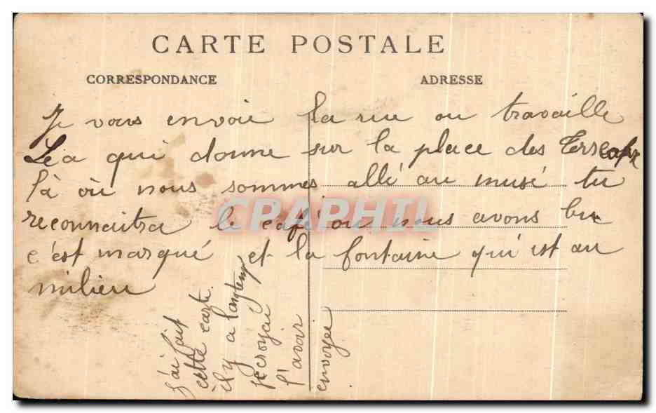 CPA Lyon Place des Terreaux Fontaine Bartholdi et l'Hotel de Ville — Rückseite