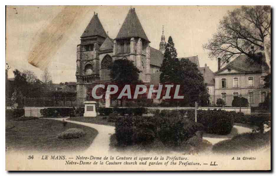 CPA Le Mans Notre Dame de la Couture et square de la Prefecture