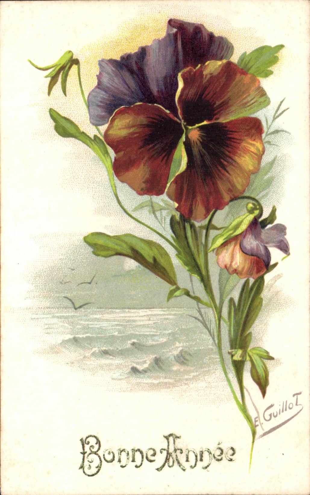 CPA Bonne Annee Fleurs Guillot