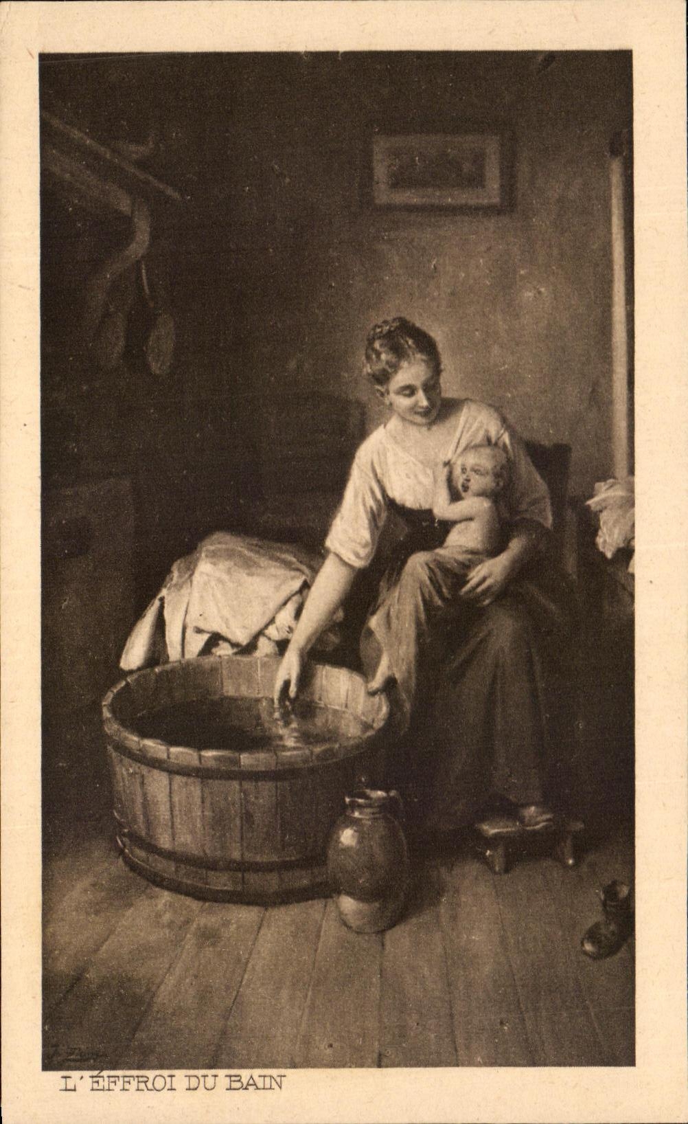 CPA L'Effroi du Bain 