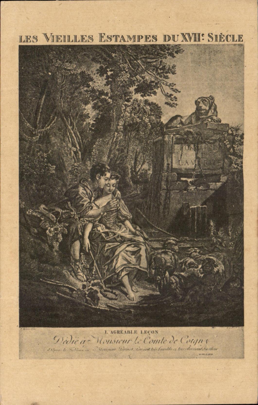 Les Vieilles Estampes du XVIIe Siècle — L'Agreable Leçon — dédiée à Monsieur le Comte de Corps — éditeur anonyme