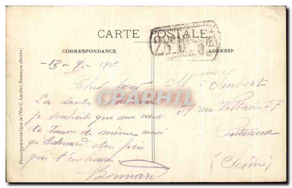 CPA Belfort Casernes Friederichs Militaria — Verso
