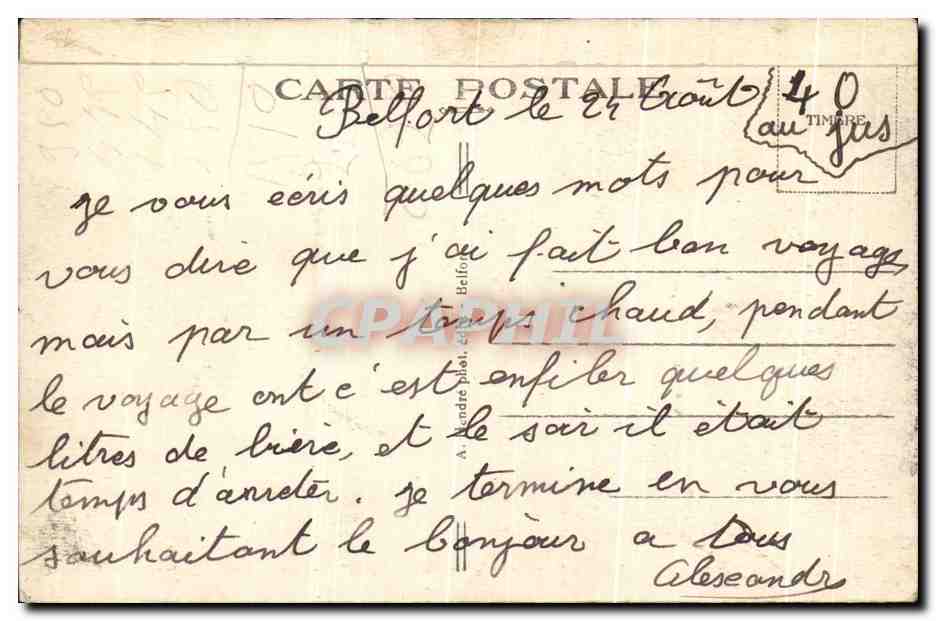CPA Belfort Le Lion Oeuvre de Bartholdi — Verso