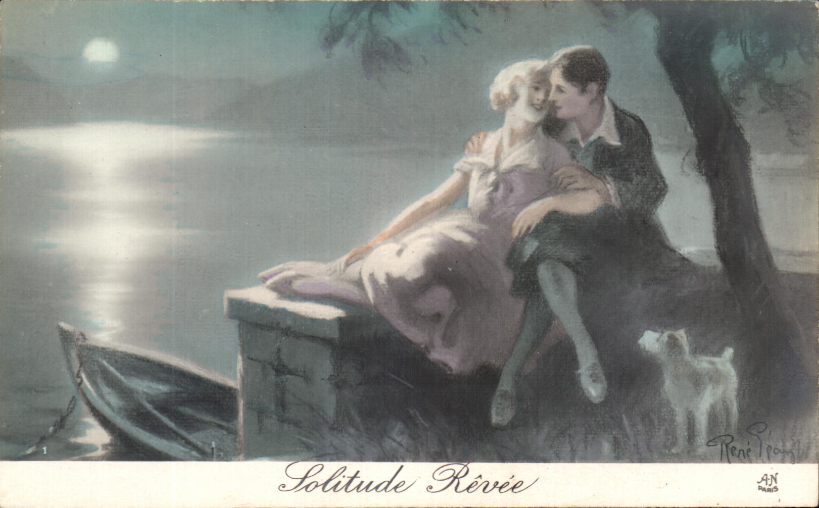 CPA Fantaisie Femme Solitude Revee Chien 
