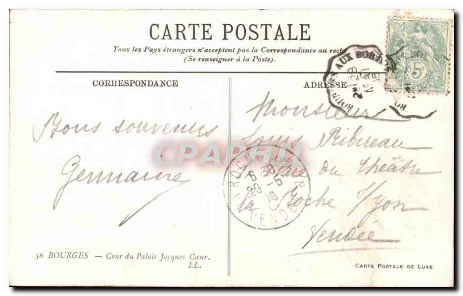 Cour du Palais Jacques Cœur — BOURGES — Carte Postale de Luxe — Back