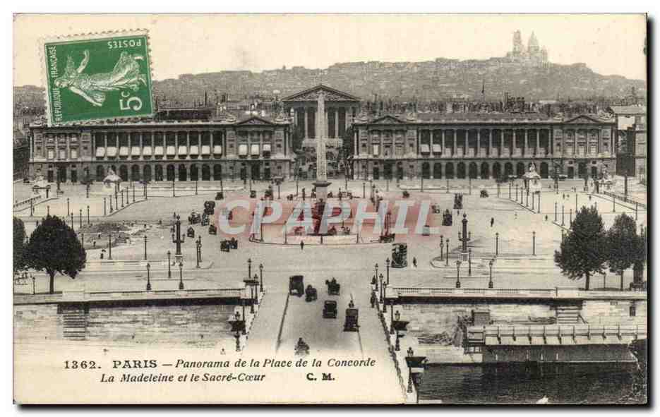 CPA Paris Panorama de la place de la Concorde La Madeleine et le Sacre Coeur 