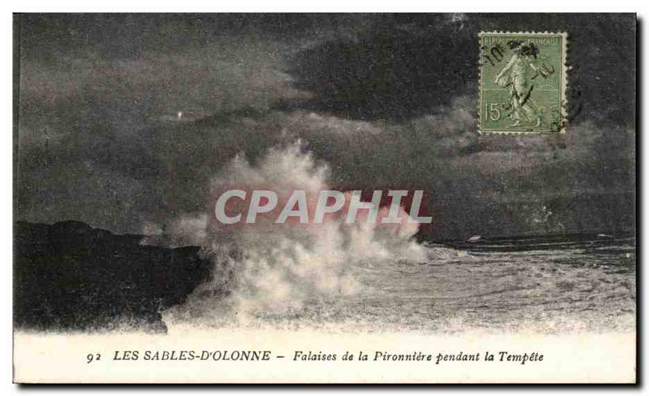 Les Sables-d'Olonne — Klippen der Pironnière während des Sturms — Antike Ansichtskarte n°92