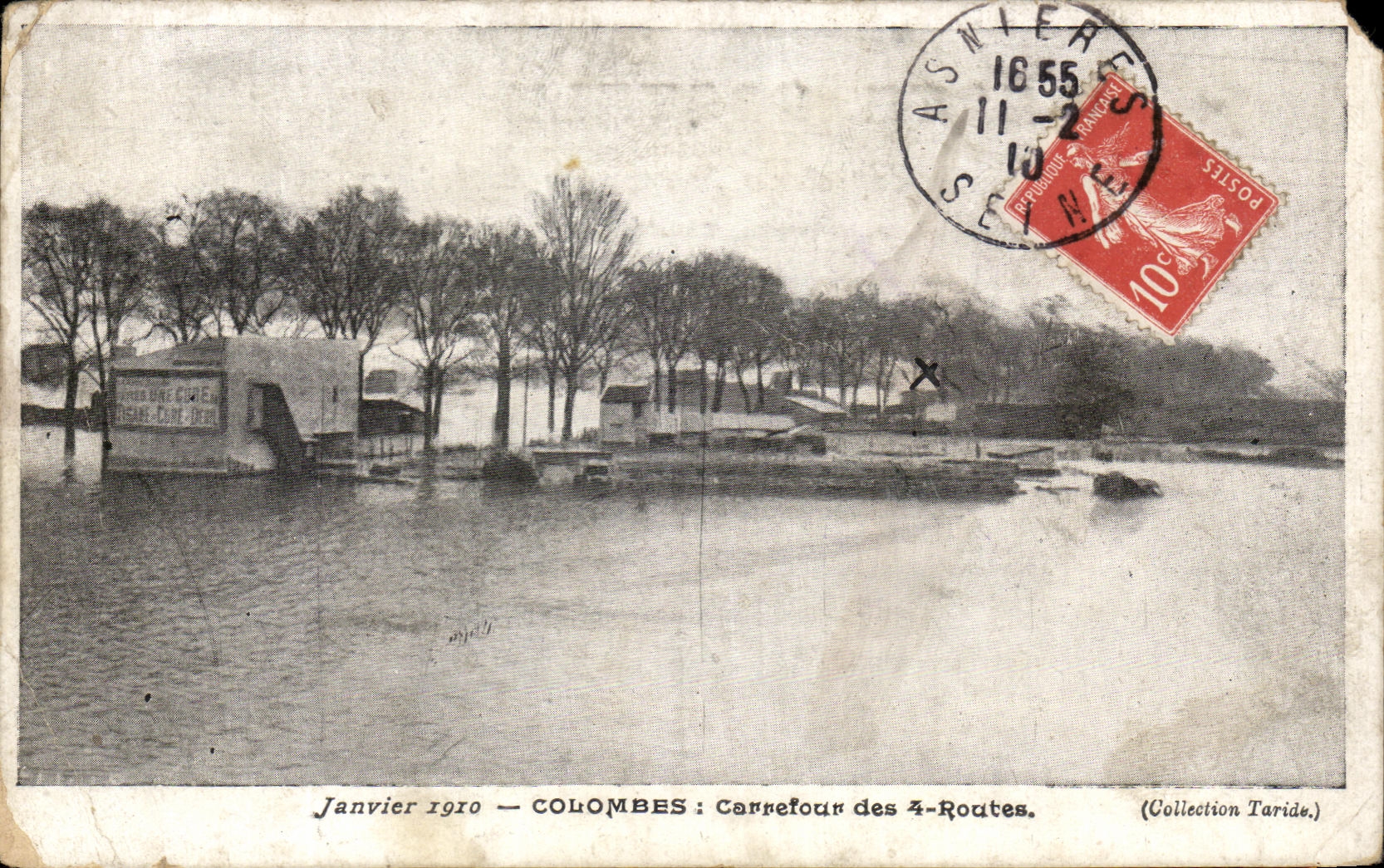 CPA Colombes Carrefour Des 4 Routes Inondations 1910