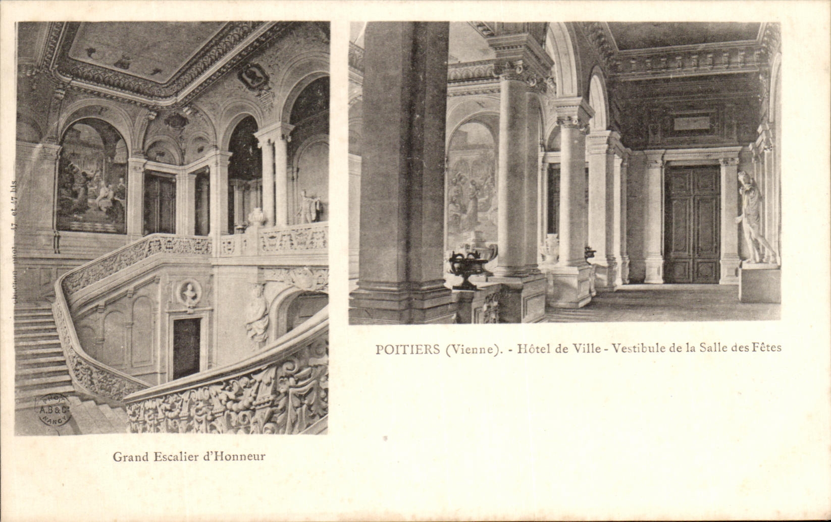 Poitiers (Vienne) - Hôtel de Ville - Grand Escalier d'Honneur et Vestibule de la Salle des Fêtes