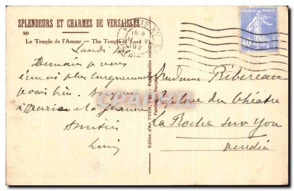Le Temple de l'Amour — Versailles — Édition d'Art YVON — Verso