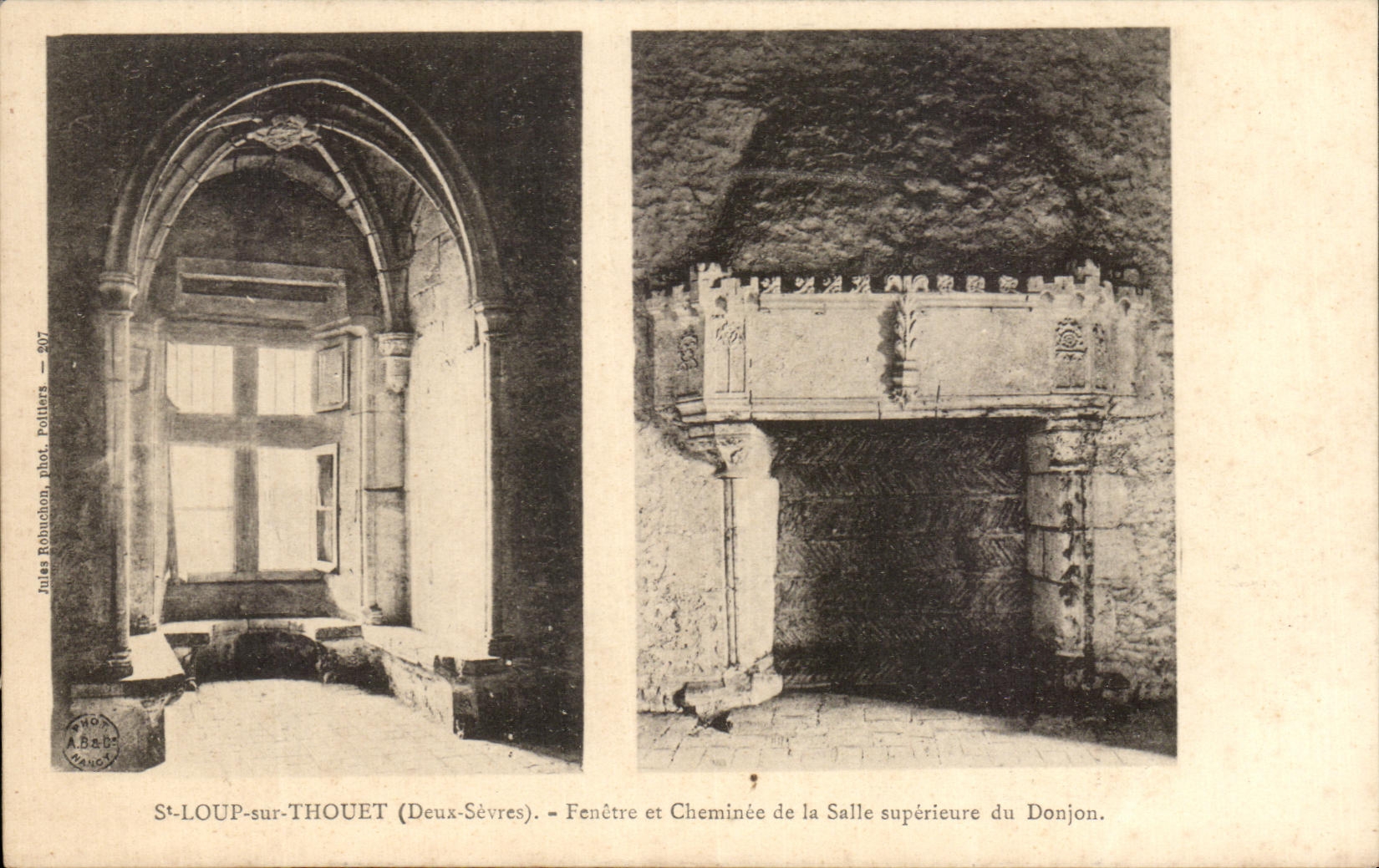 St-LOUP-sur-THOUET (Deux-Sèvres) — Fenêtre et Cheminée de la Salle supérieure du Donjon — Jules Röhnechon, phot. Pollars — n° 907