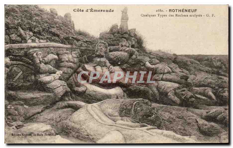 Côte d'Émeraude — Quelques Types des Rochers sculptés — ROTHÈNEUF - G. F. - Édition Guérin, St-Malo (N° 2680)
