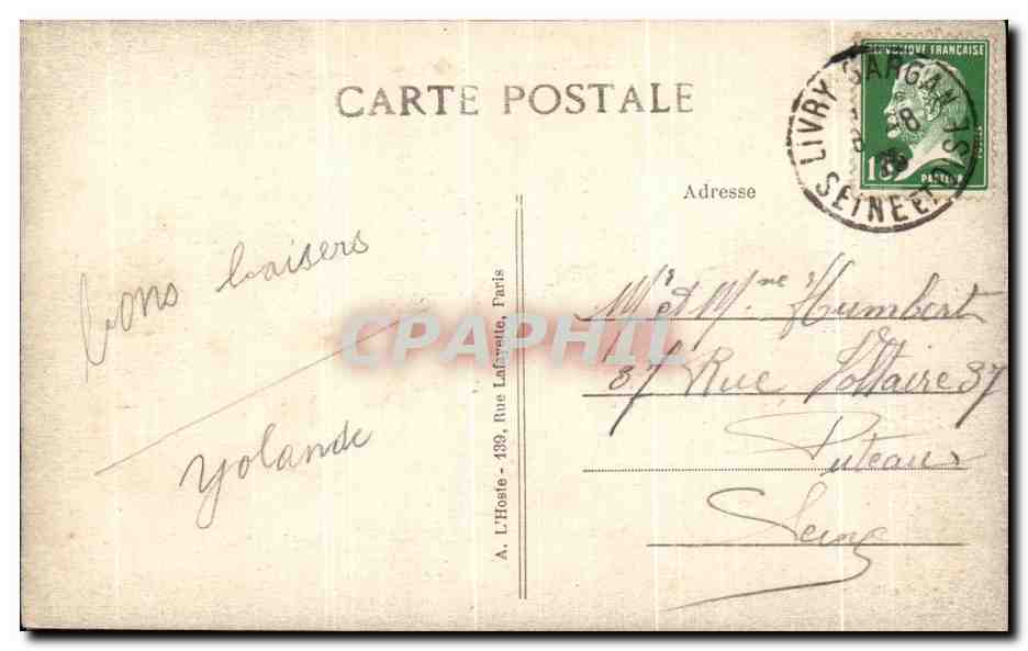 CPA Livry Gargan La Mairie — Rückseite