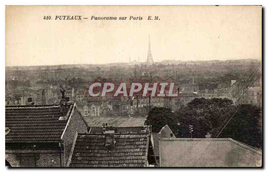 CPA Puteaux panorama sur Paris Tour Eiffel