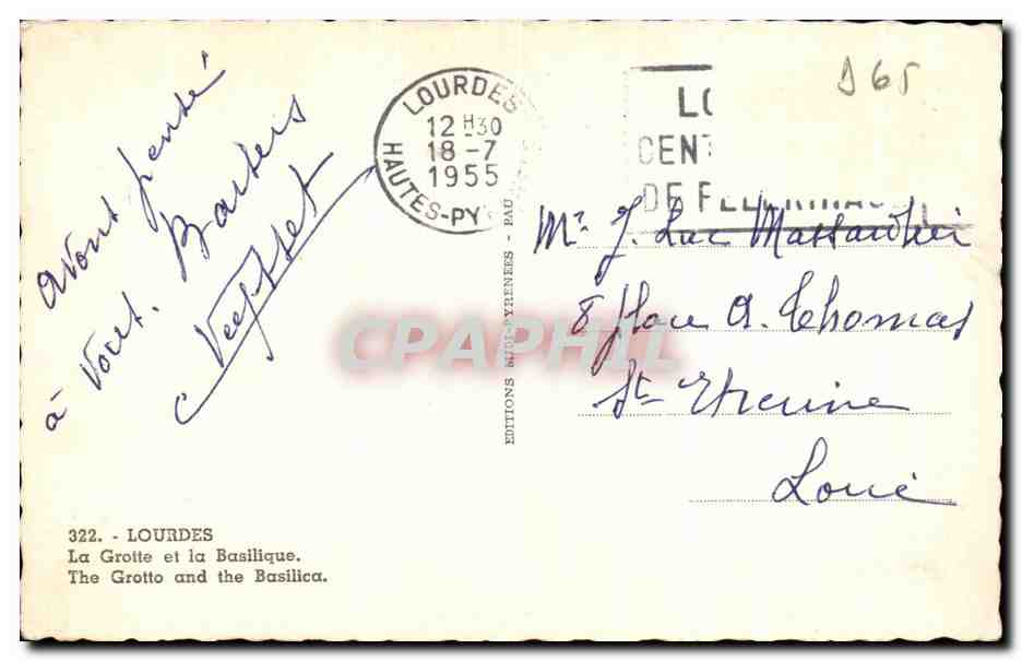 CPA Lourdes La Grotte et le Basillque  — Verso