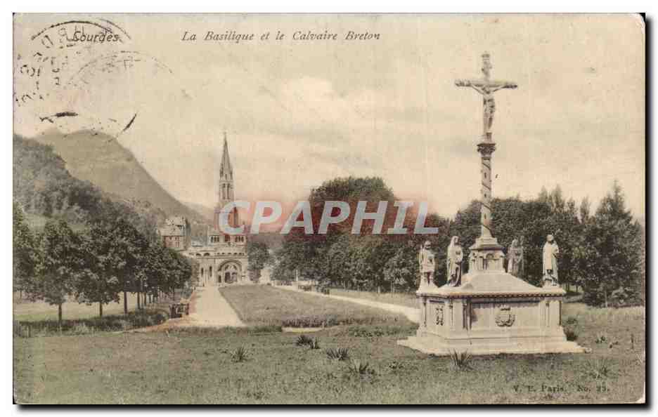 CPA La Basilique et le Calvaire Breton Lourdes