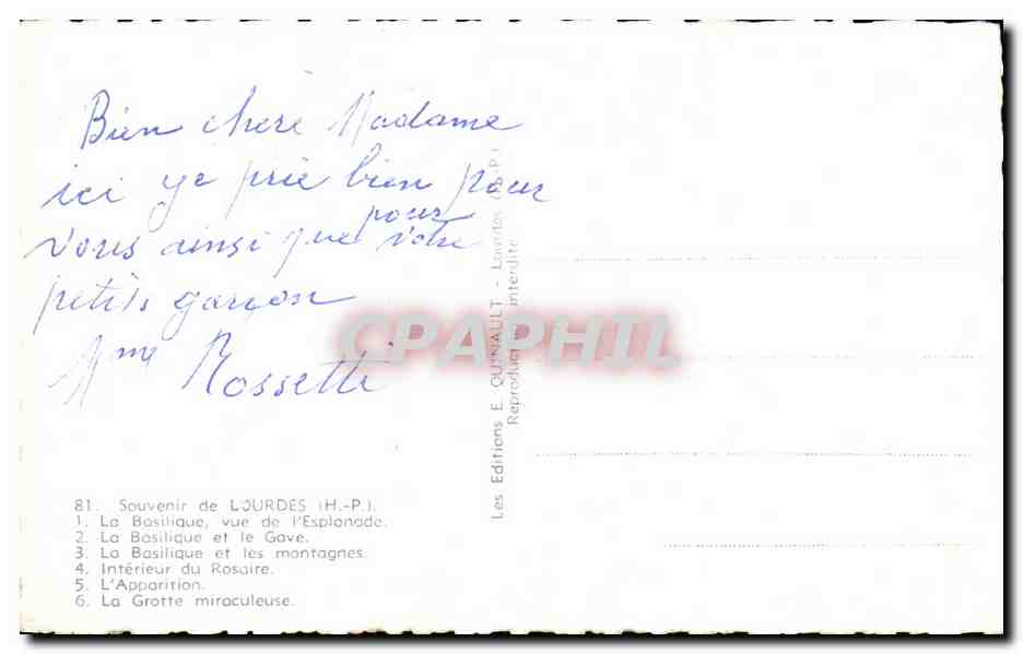 CPA Souvenir de Lourdes La basilique Vue de l'Esplanade — Verso