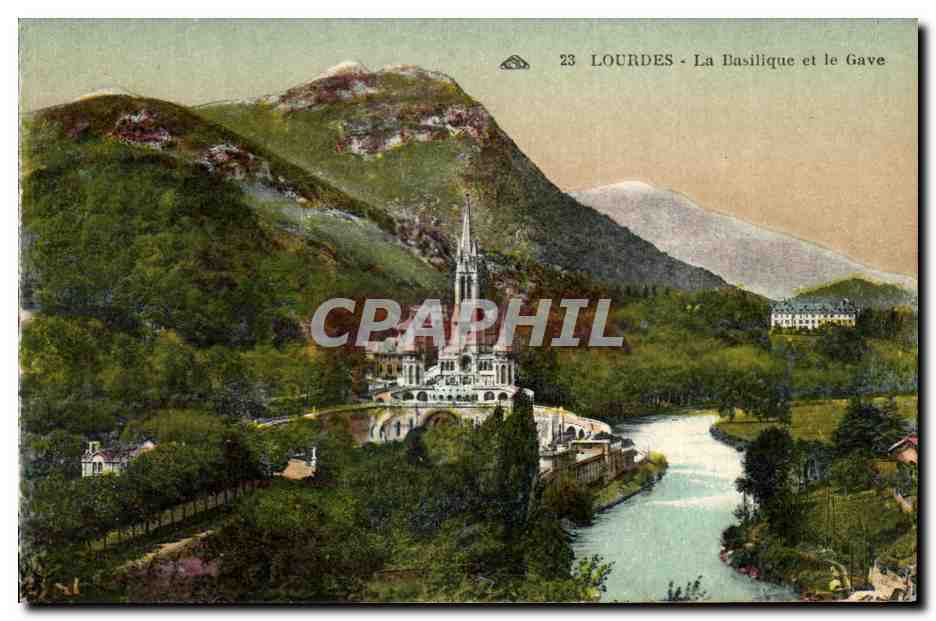 CPA Lourdes La basilique et la Gave