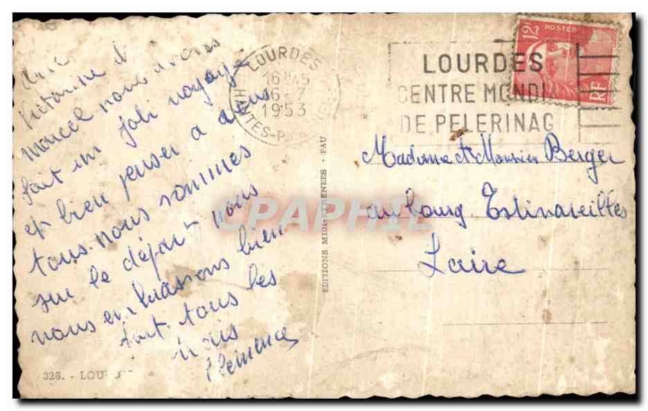 CPA La Grotte de Lourdes J'ai prie pour vous — Verso