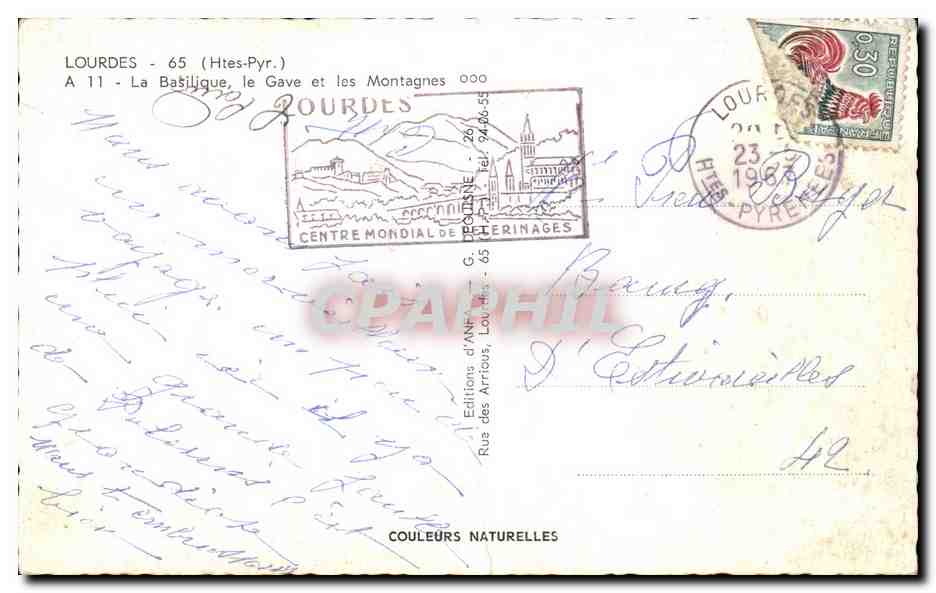 CPA Lourdes La basilique le Gave et le Montagnes — Verso