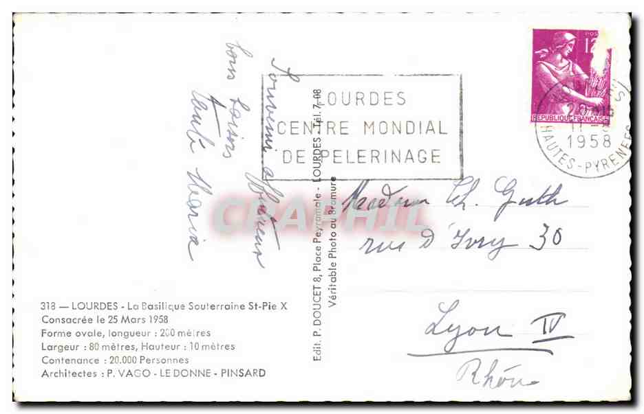 CPA Lourdes la Basilique Souterraine St pie Consacree  — Verso