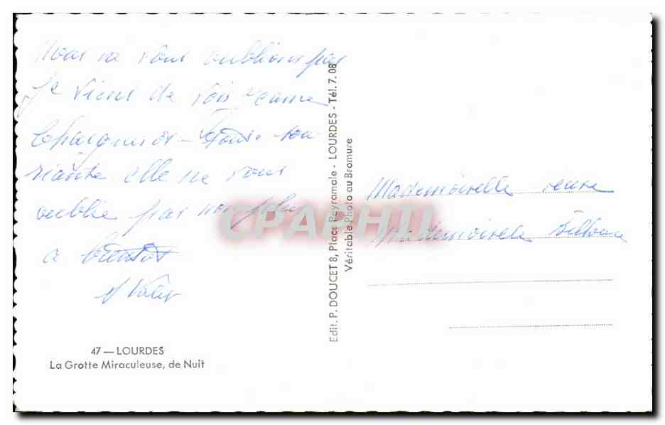 CPA Lourdes La Grotte Miraculeuse de Nuit — Verso