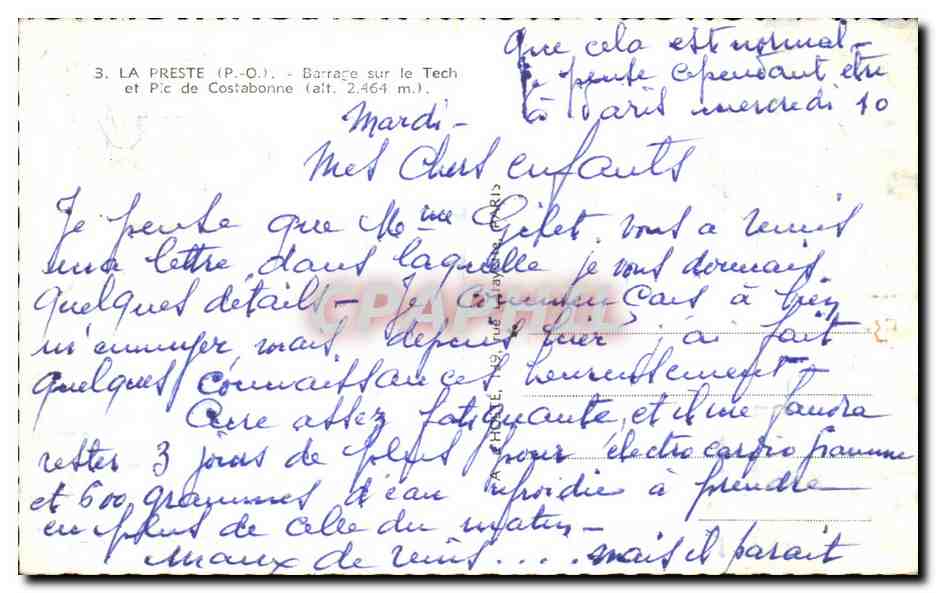 CPA La Preste barrare sur le Tech et Pic de Costabonne  — Rückseite