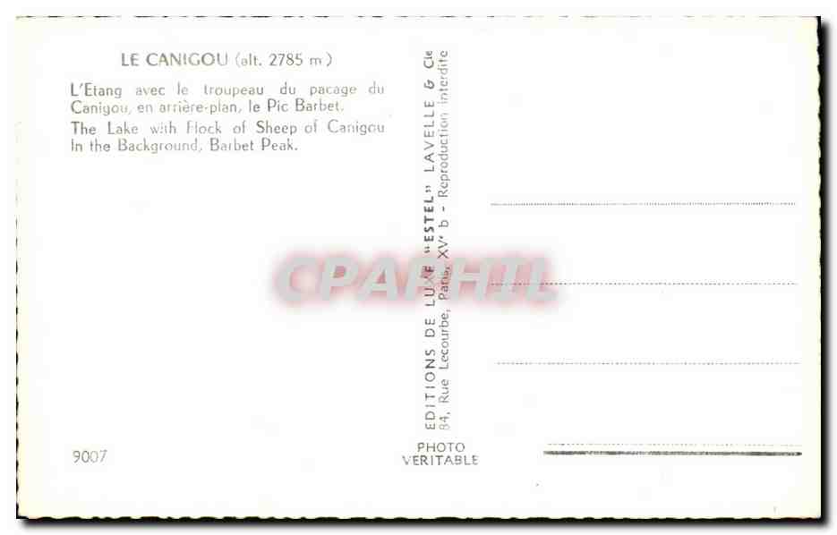 CPA Le Canigou L'Etang avec le troupeau du pacage du canigou Le pic Barbet Vaches — Rückseite