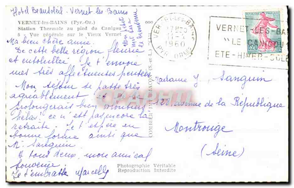 CPA Vernet les Bains Station Thermale au pied du canigou Vue generale sur le vieux Vernet — Rückseite