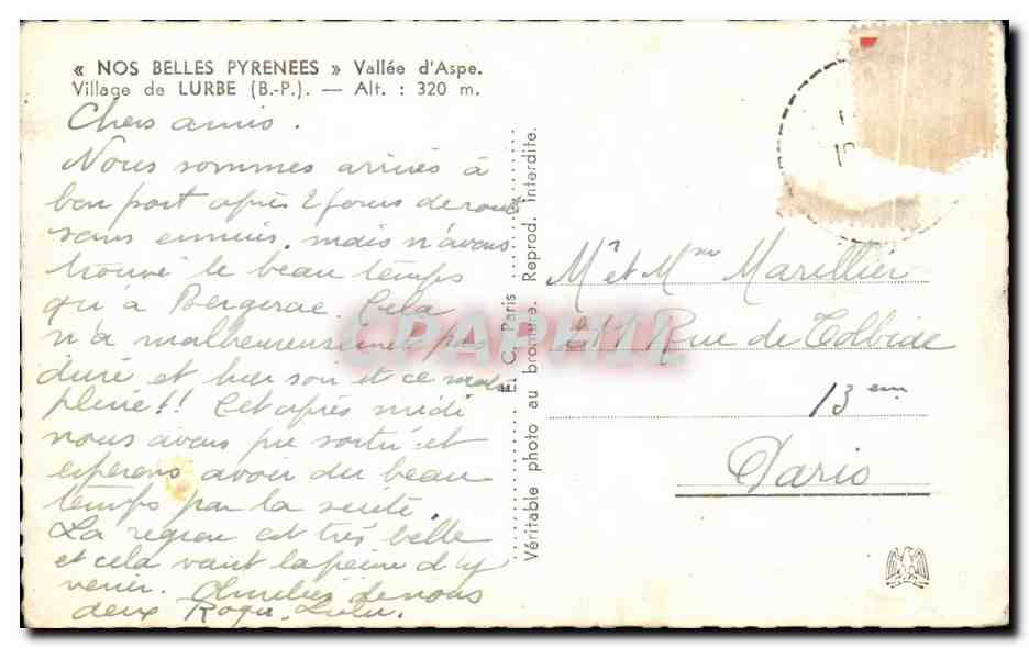 CPA Nos Belles Pyrenees Vallee d'Aspe Village de Lurbe — Rückseite