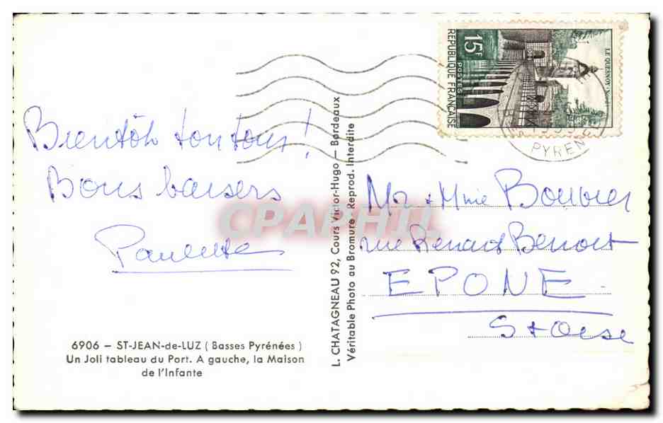 CPA St Jean de Luz Un Joli tableau Port gauche la Maison de l'infante Bateaux — Verso