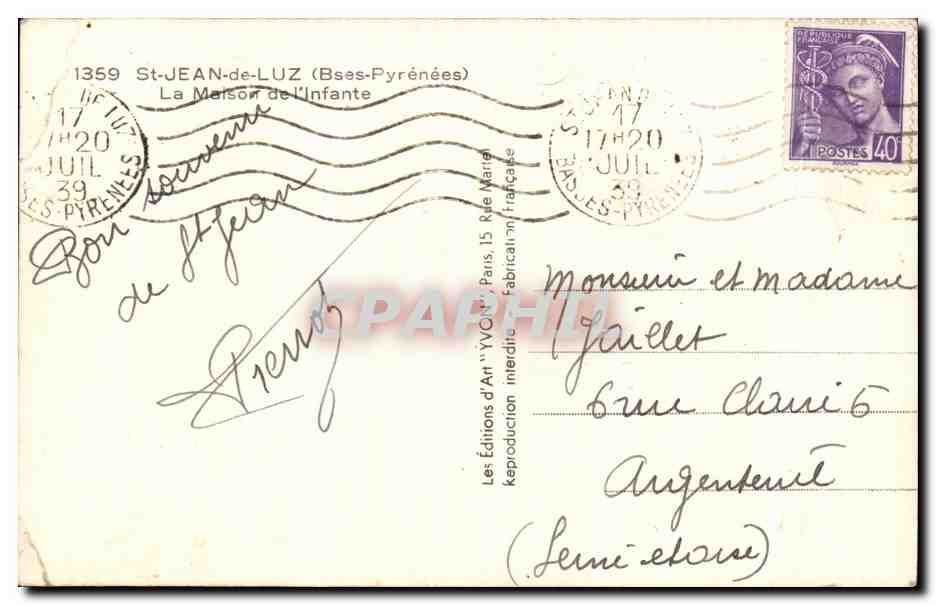 La Casa dell'Infante — St-Jean-de-Luz — Edizioni d'Arte 'Yvon', Parigi — Verso