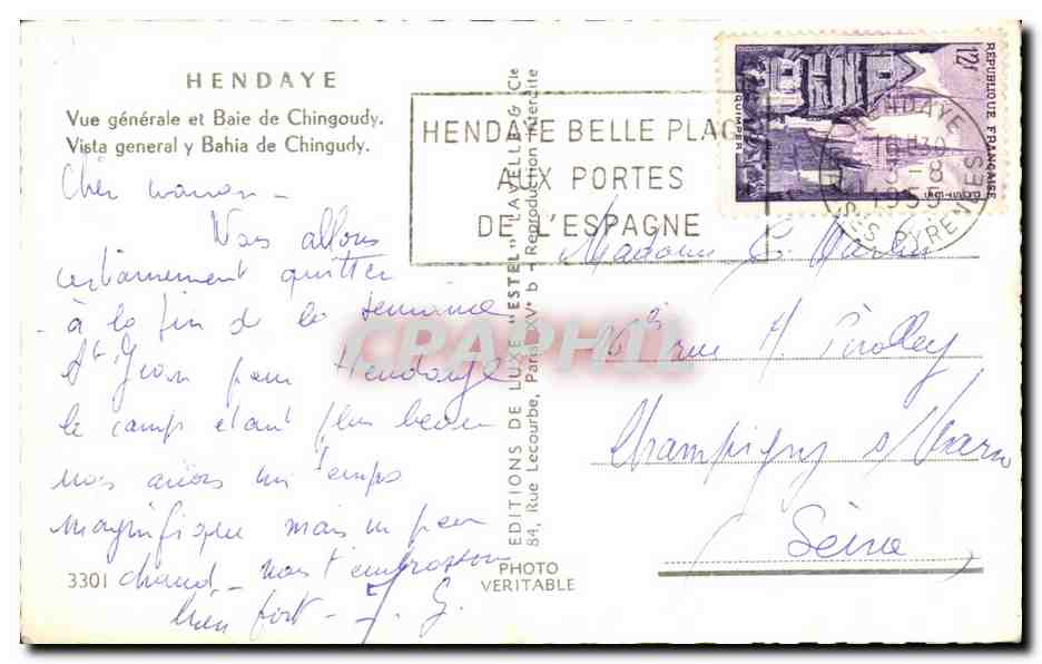 CPA Hendaye Vue Generale et Baie de Chingoudy — Rückseite