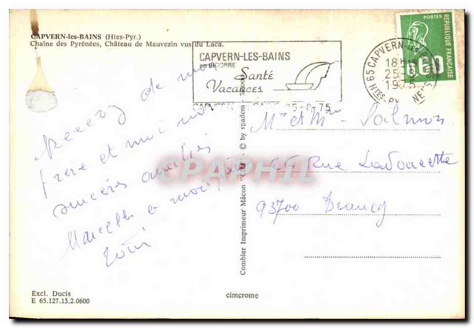 Capvern-les-Bains (Htes-Pyrénées) — Château de Mauvezin vu du Lac — éditeur Cing — Rückseite