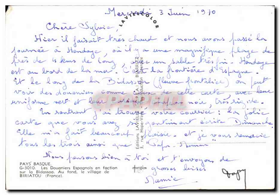 Deux douaniers espagnols — Biriatou (France) — Éditions Laviette, G-3010 — Rückseite