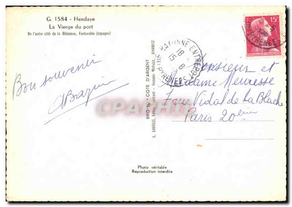 La Vierge du port — Henday — éditeur L. Laviolle, n° G. 1584 — Reverso