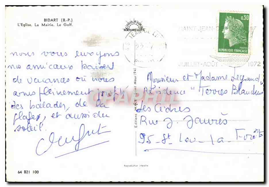 CPM Bidart L'Eglise la Mairie le Golf — Rückseite