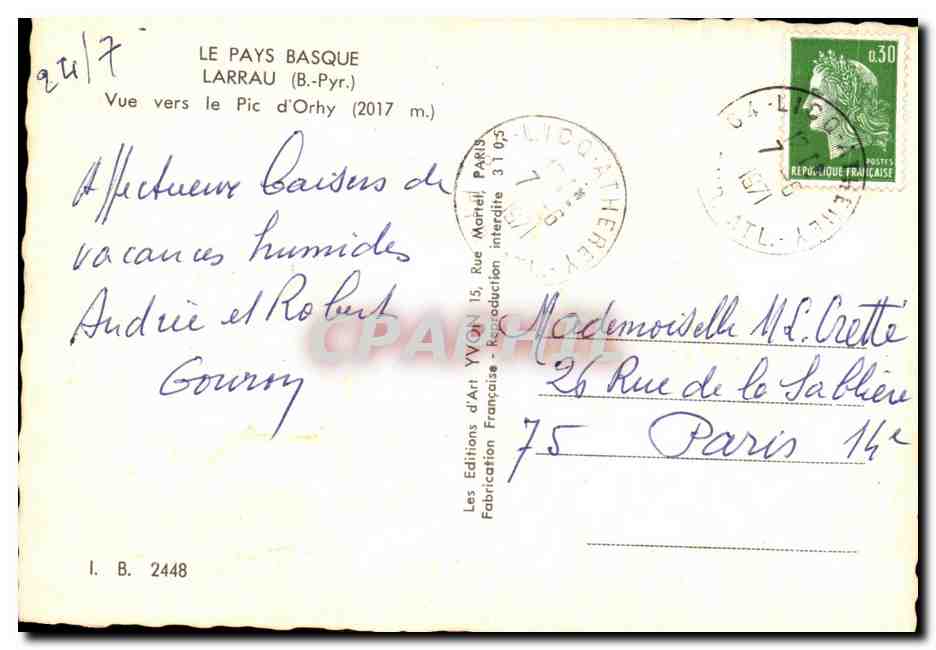 CPM Le Pays Basque Larrau Vue vers le Pic d'Orhy  — Rückseite