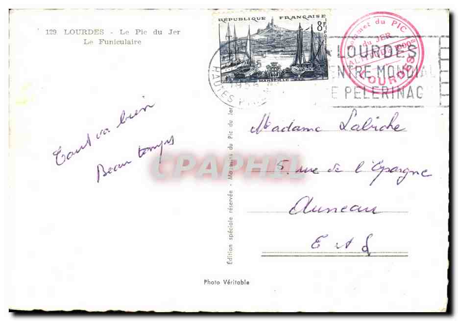 CPM Lourdes Le Pic du Jer Le Funiculaire — Verso