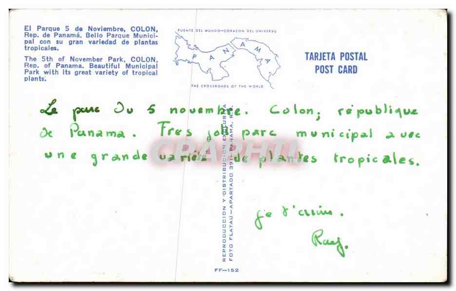 CPA Colon Rep de Panama Bello Parque Munici pal con su gran variedad de plantas — Back