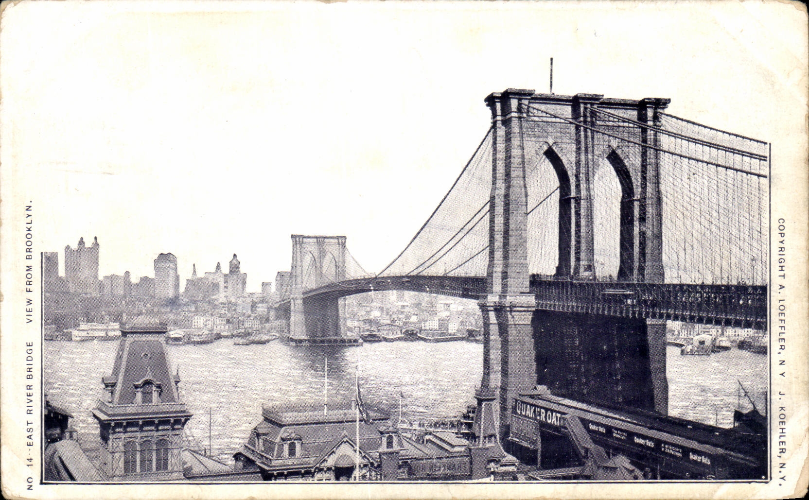 CPA East River Bridge View From Brooklyn New York