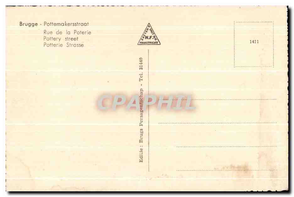 Bruges - Pottemakersstraat — éditeur Brugs Persagenschap, n° 1411 — Verso